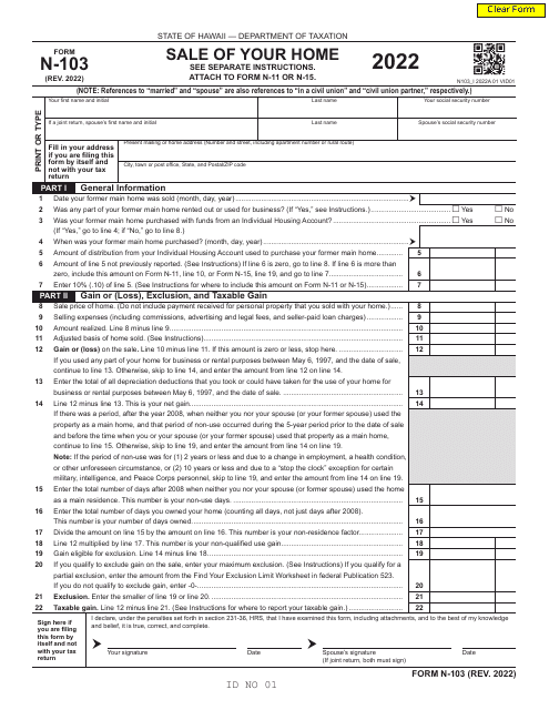Form N-103 Sale of Your Home - Hawaii, 2022