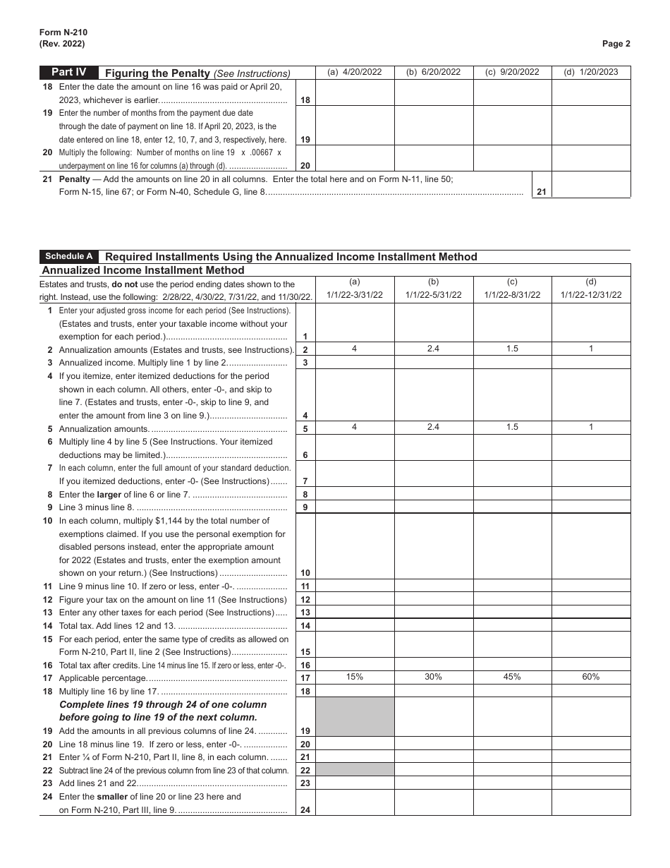 Form N210 Download Fillable PDF or Fill Online Underpayment of