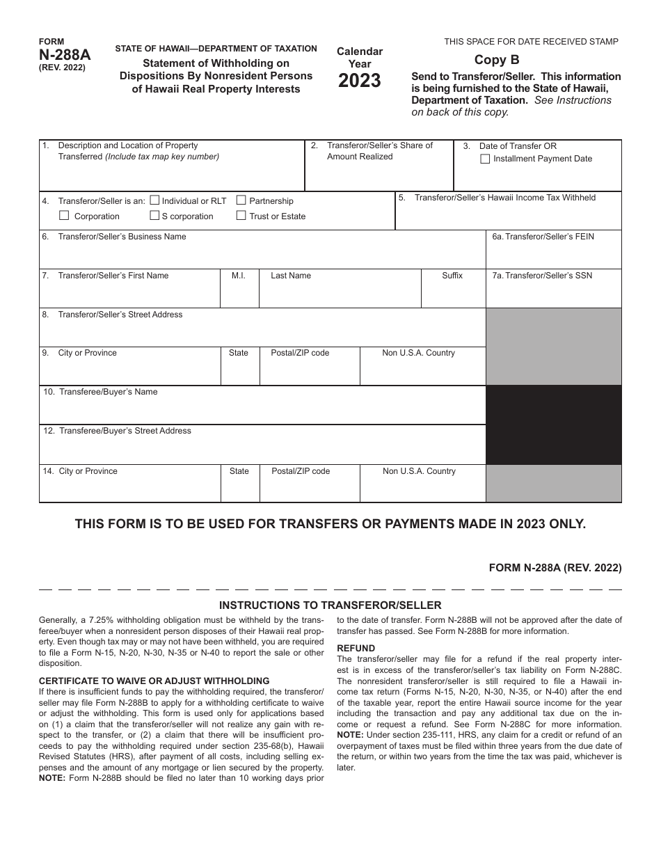 Form N288A Download Fillable PDF or Fill Online Statement of