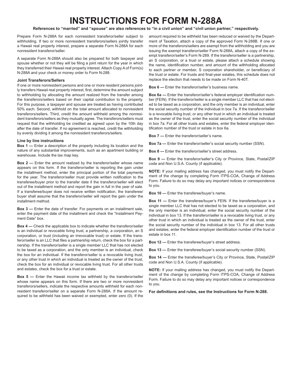 Form N-288A Statement of Withholding on Dispositions by Nonresident Persons of Hawaii Real Property Interests - Hawaii, Page 4