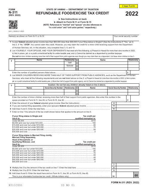 Form N-311 2022 Printable Pdf