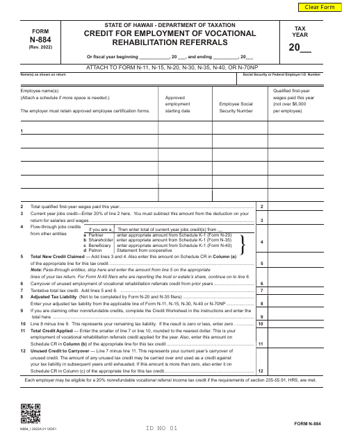 Form N-884  Printable Pdf
