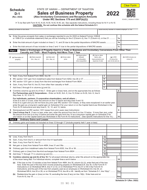 Schedule D-1 2022 Printable Pdf