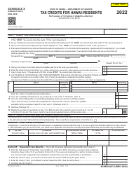 Form N-11 (N-15) Schedule X Tax Credits for Hawaii Residents - Hawaii