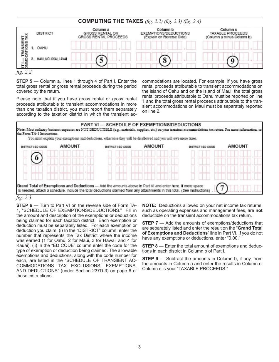 Instructions for Form TA-1 Transient Accommodations Tax Return for Periods Beginning After December 31, 2017 - Hawaii, Page 3