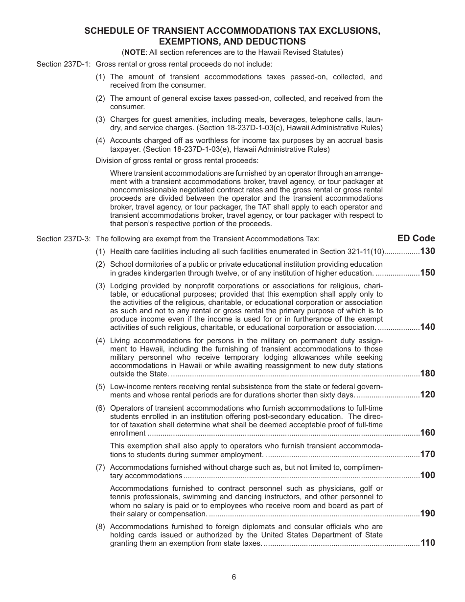 Instructions for Form TA-2 Transient Accommodations Tax Annual Return  Reconciliation for Tax Years Ending After December 31, 2017 - Hawaii, Page 6