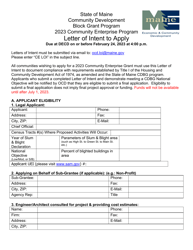 Document preview: Letter of Intent to Apply - Community Enterprise Program - Maine, 2023
