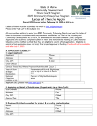 Letter of Intent to Apply - Community Enterprise Program - Maine