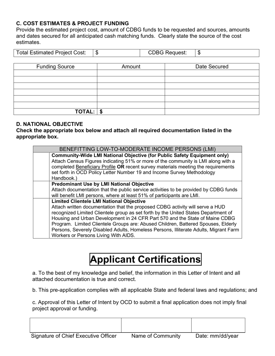 Letter of Intent to Apply - Public Service Grant Program - Maine, Page 2