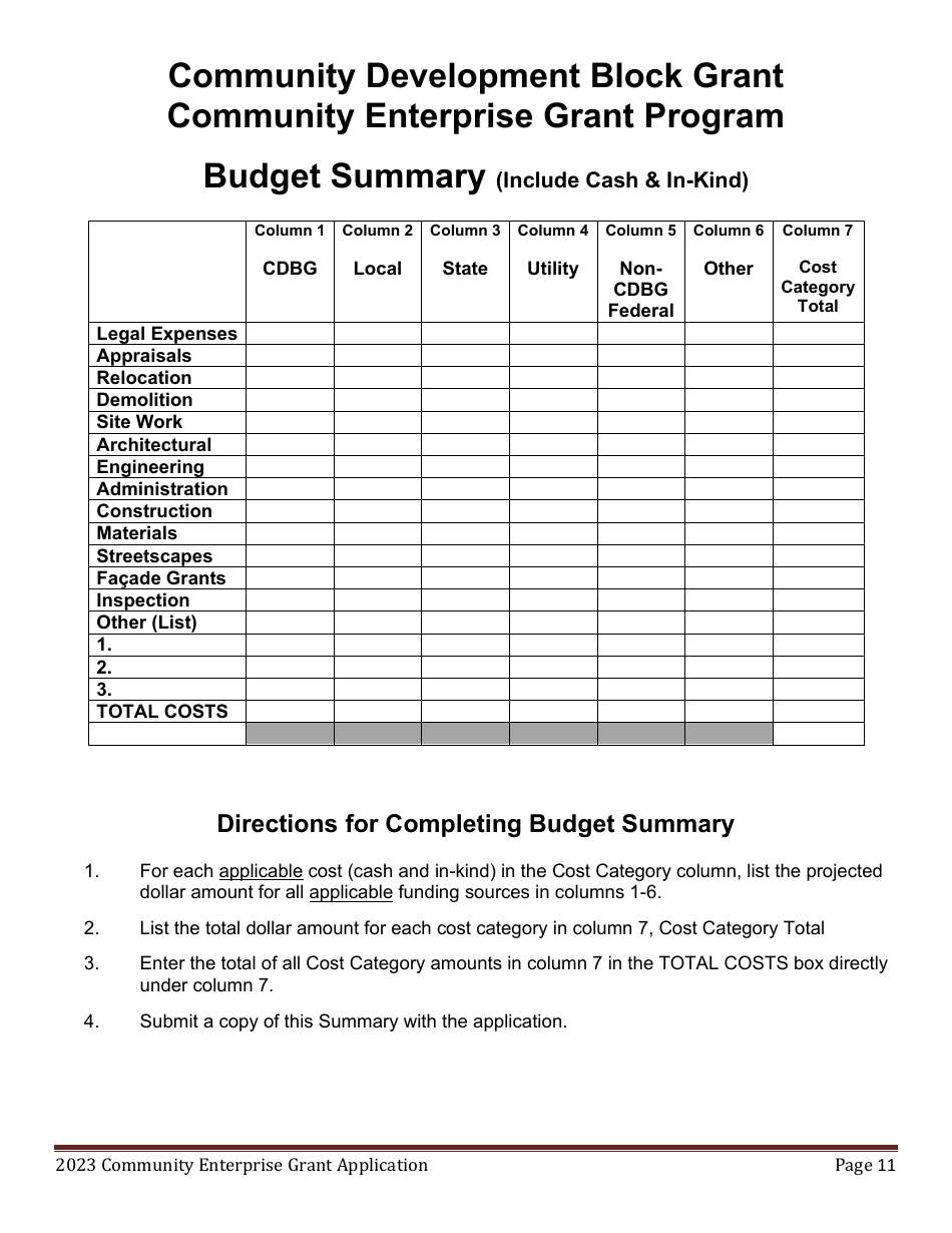 Community Enterprise Grant Program Application - Maine, Page 11