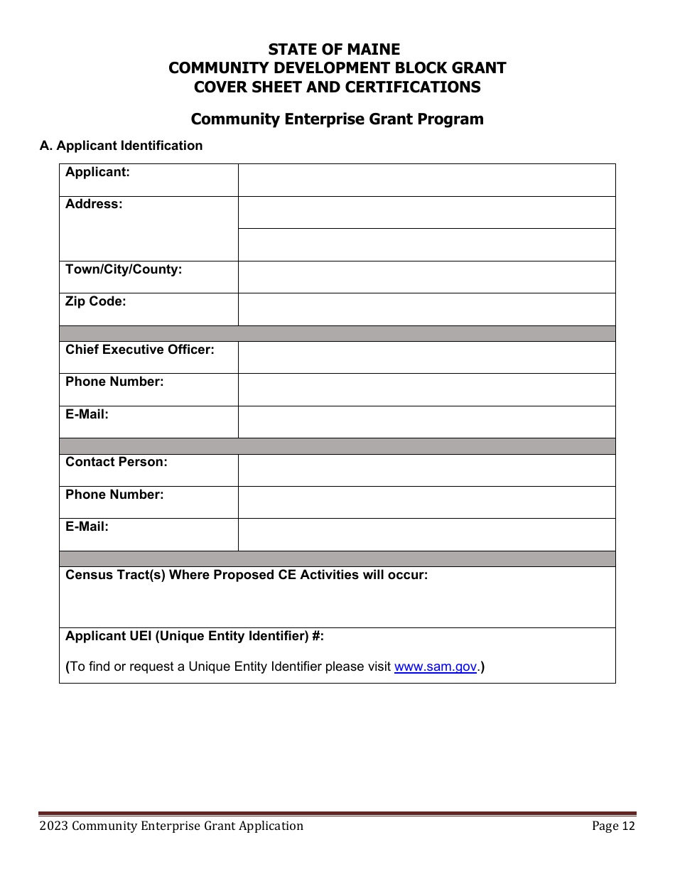 Community Enterprise Grant Program Application - Maine, Page 12