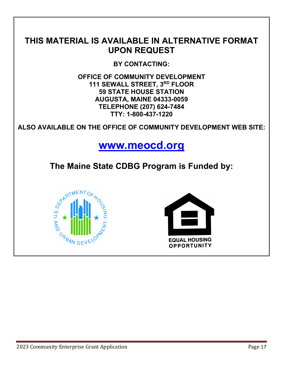 Community Enterprise Grant Program Application - Maine, Page 17