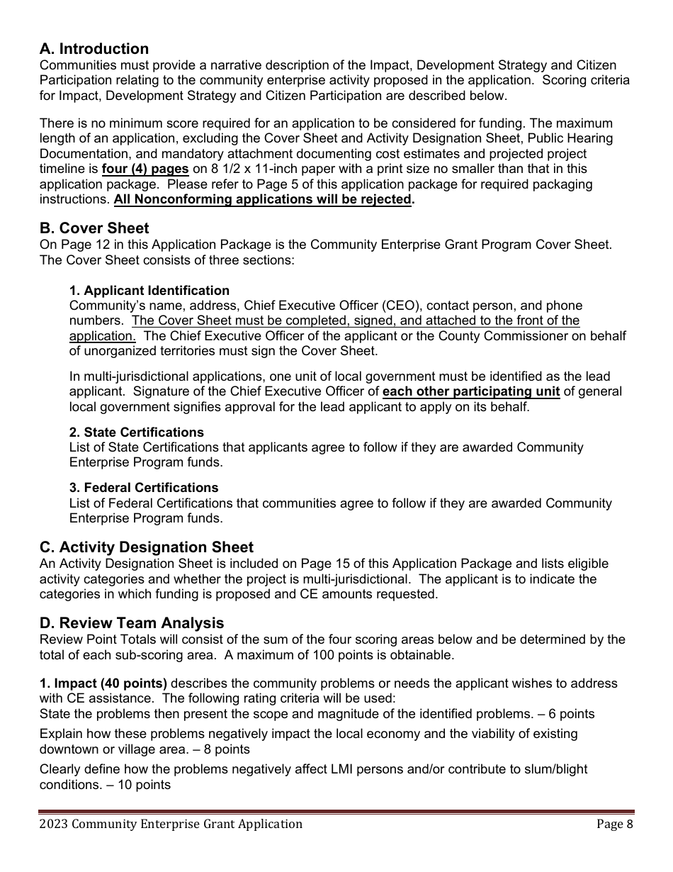 Community Enterprise Grant Program Application - Maine, Page 8