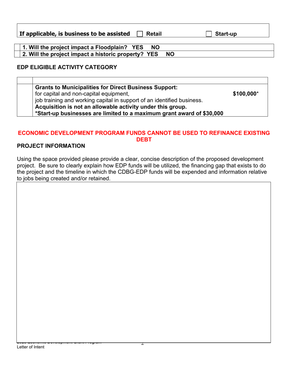 Letter of Intent to Apply - Economic Development Program - Maine, Page 2