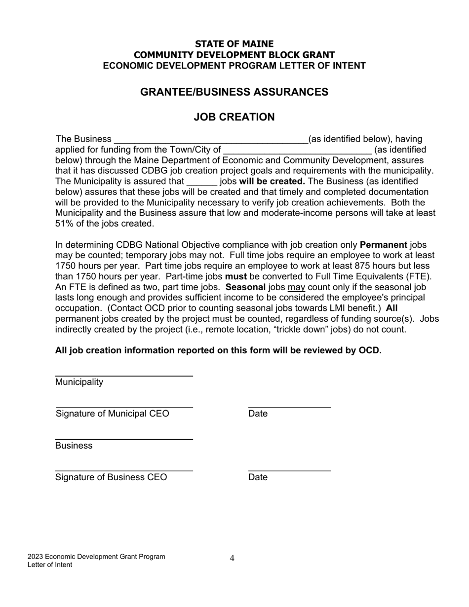 Letter of Intent to Apply - Economic Development Program - Maine, Page 4
