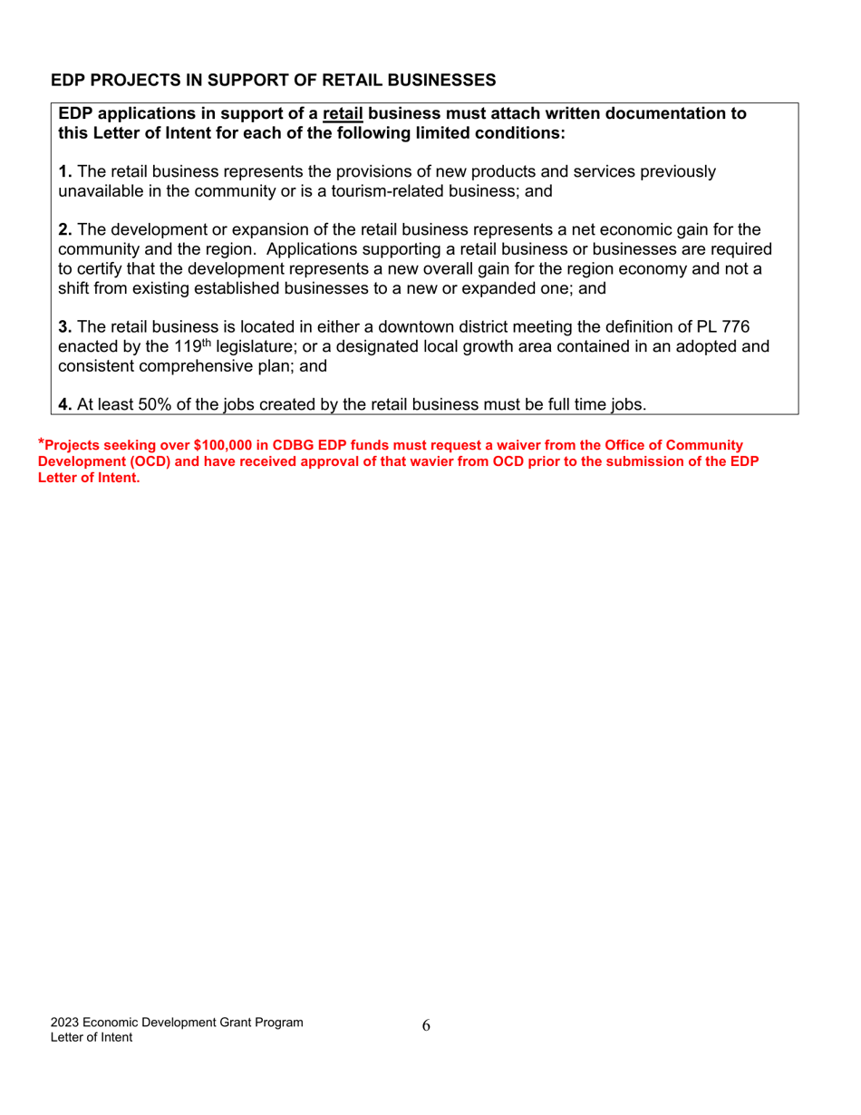 Letter of Intent to Apply - Economic Development Program - Maine, Page 6