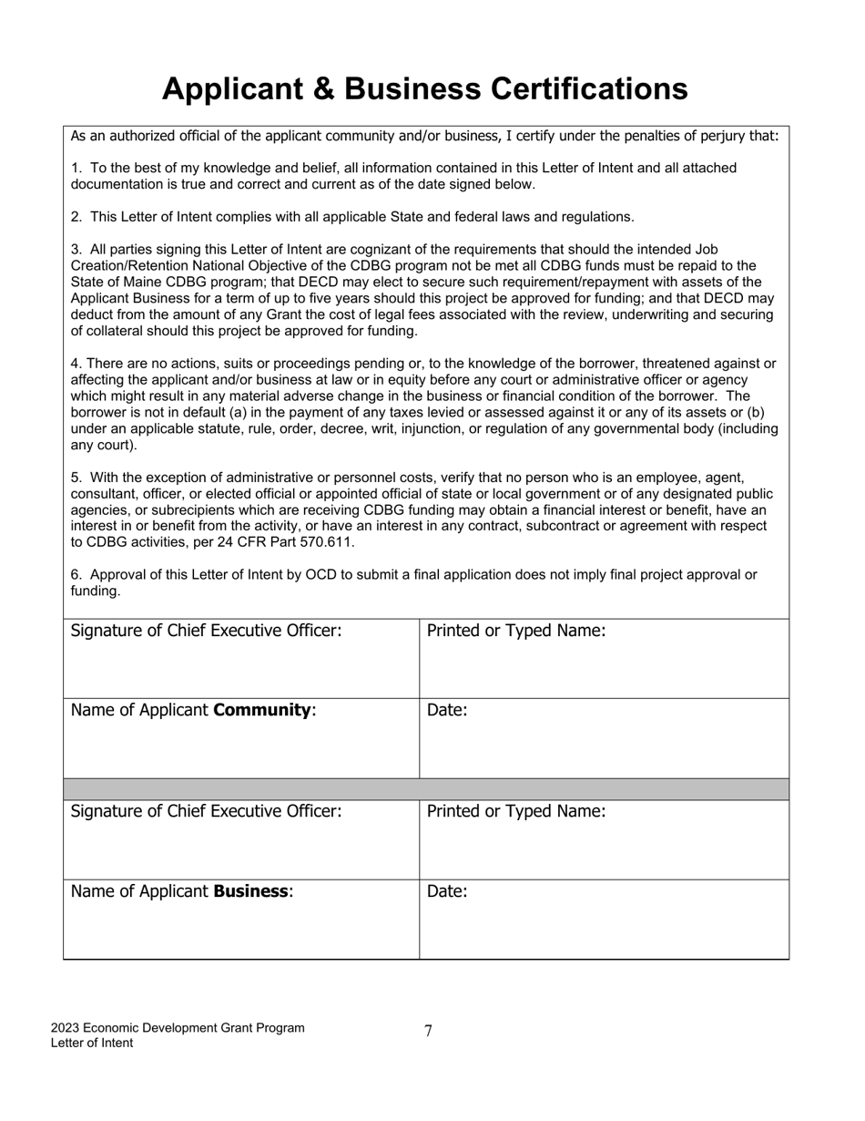 Letter of Intent to Apply - Economic Development Program - Maine, Page 7