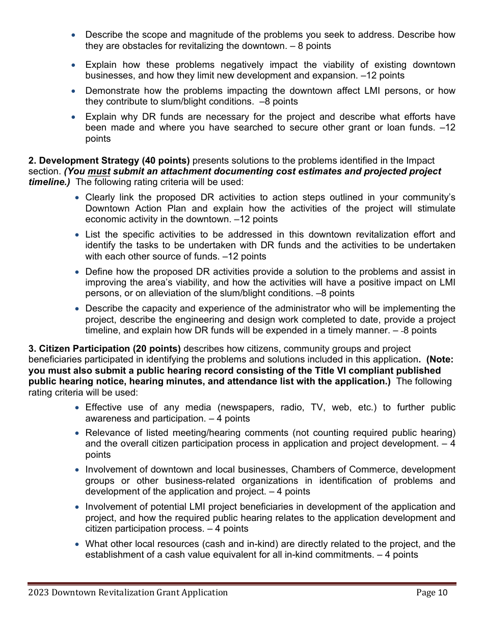 Downtown Revitalization Grant Program Application - Maine, Page 10