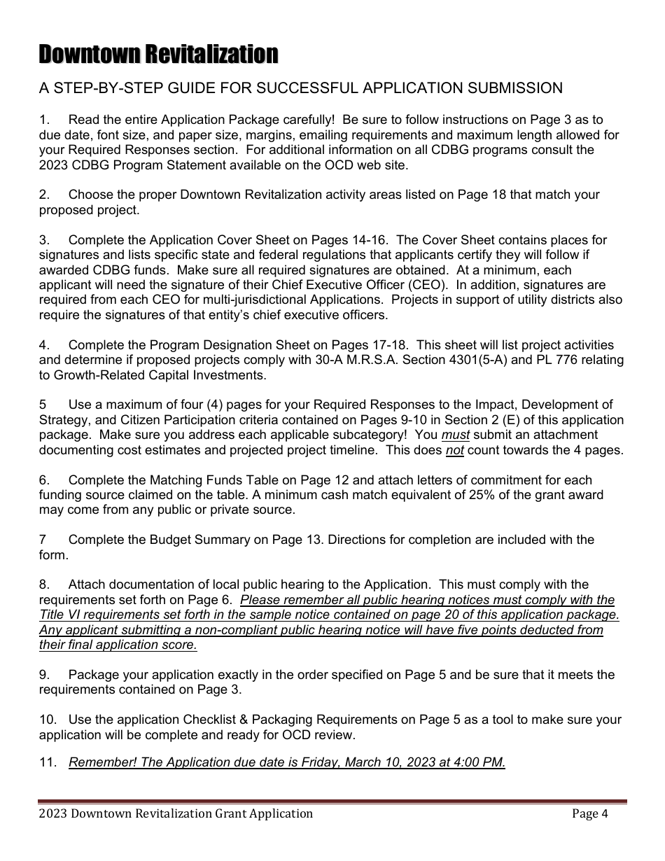Downtown Revitalization Grant Program Application - Maine, Page 4