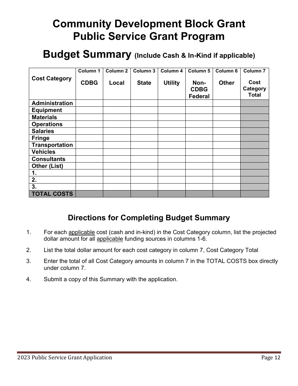Public Service Grant Program Application - Maine, Page 12