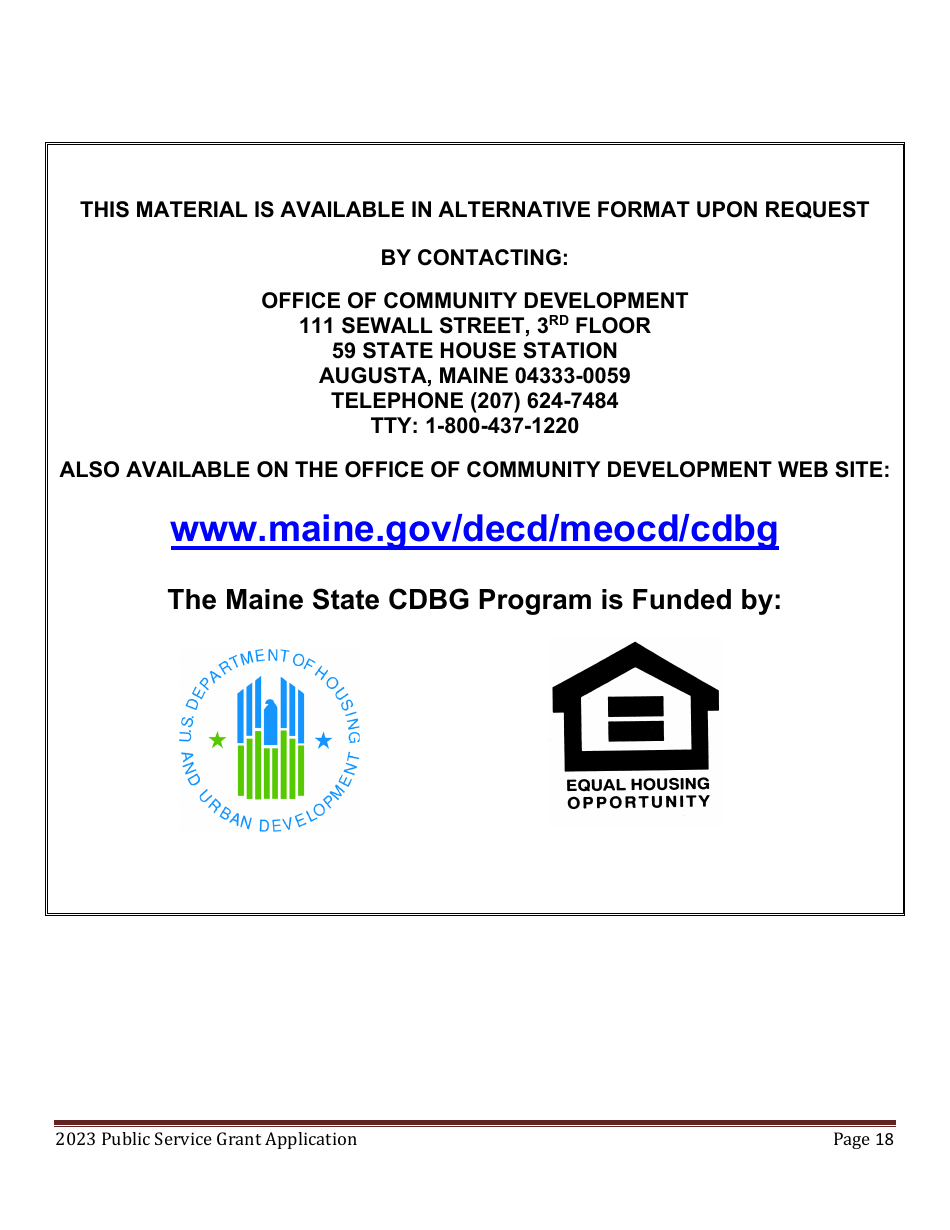 Public Service Grant Program Application - Maine, Page 18