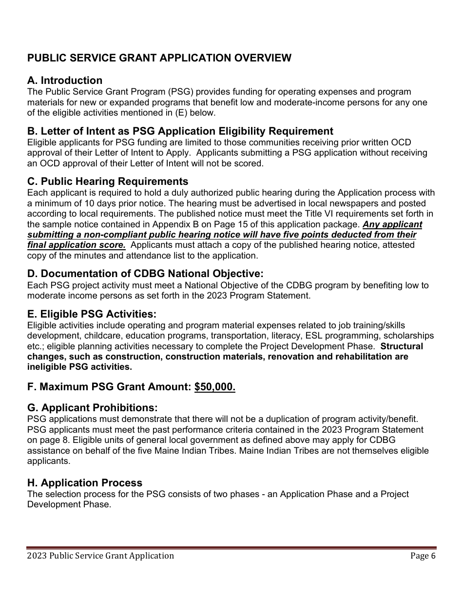 Public Service Grant Program Application - Maine, Page 6