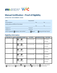 Document preview: Manual Certification - Proof of Eligibility - Minnesota