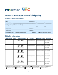 Manual Certification - Proof of Eligibility - Minnesota