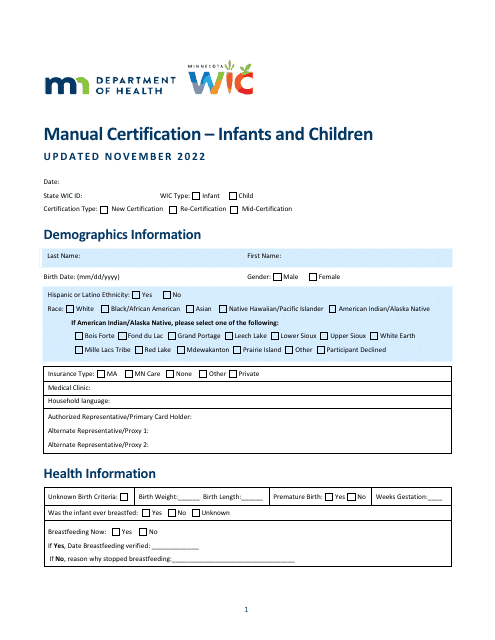 Manual Certification - Infants and Children - Minnesota