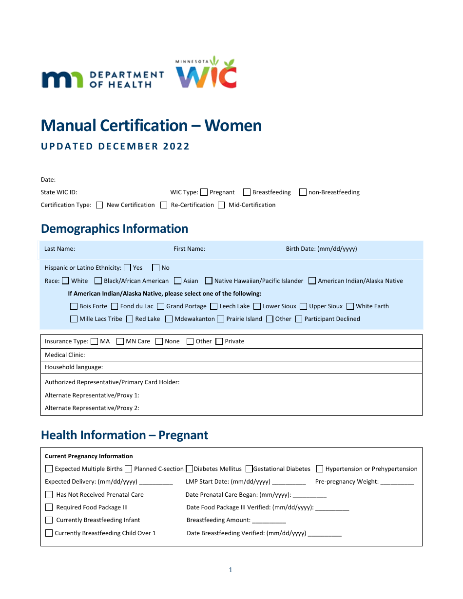 Manual Certification - Women - Minnesota, Page 1