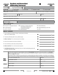 Document preview: Form 592 Resident and Nonresident Withholding Statement - California, 2023