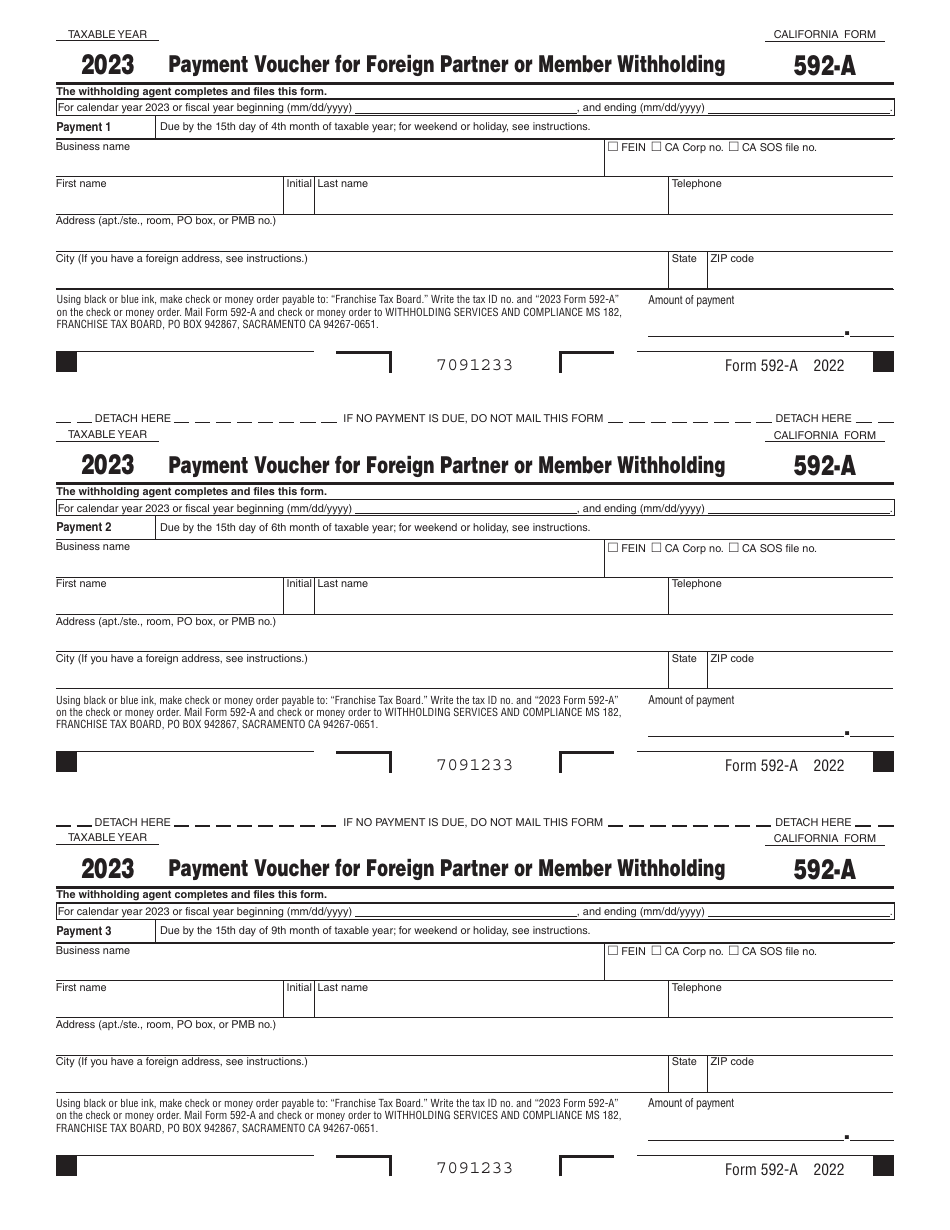 Form 592-A Payment Voucher for Foreign Partner or Member Withholding - California, Page 1