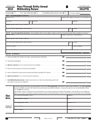 Document preview: Form 592-PTE Pass-Through Entity Annual Withholding Return - California, 2023