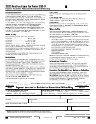 Document preview: Form 592-V Payment Voucher for Resident or Nonresident Withholding - California, 2023