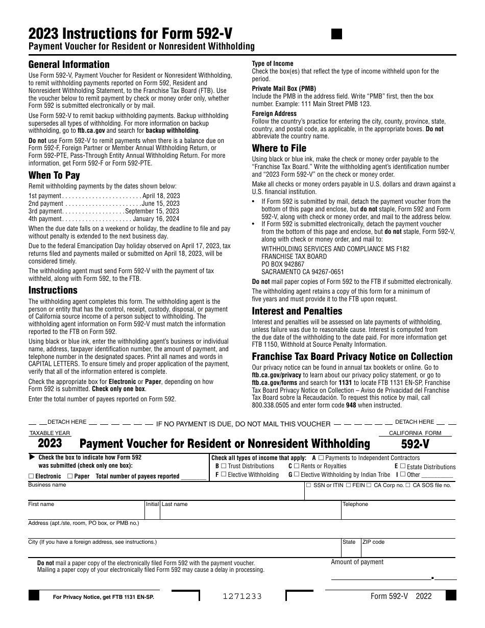 Form 592 V 2023 Printable Forms Free Online