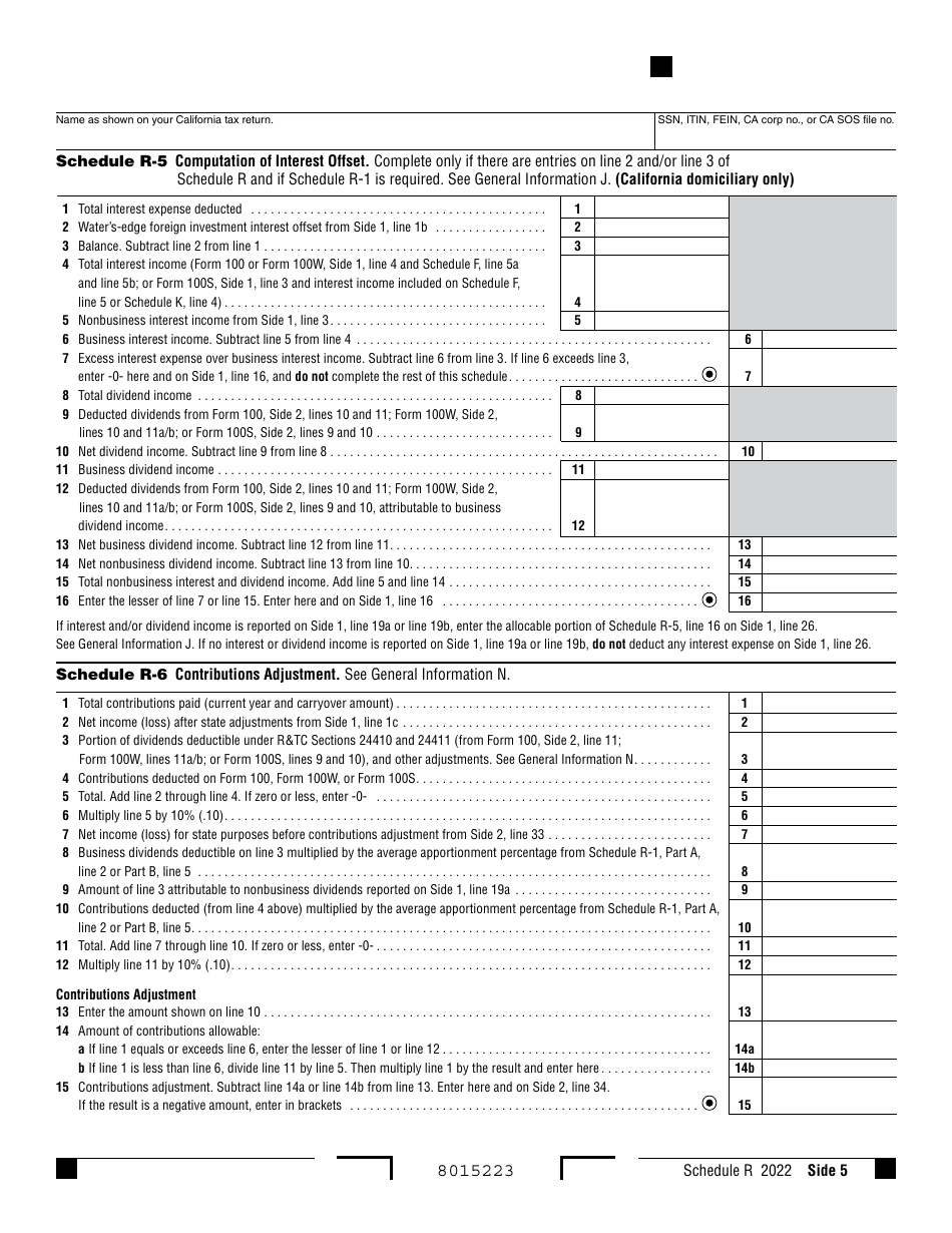 Form 100 Schedule R Apportionment and Allocation of Income - California, Page 5