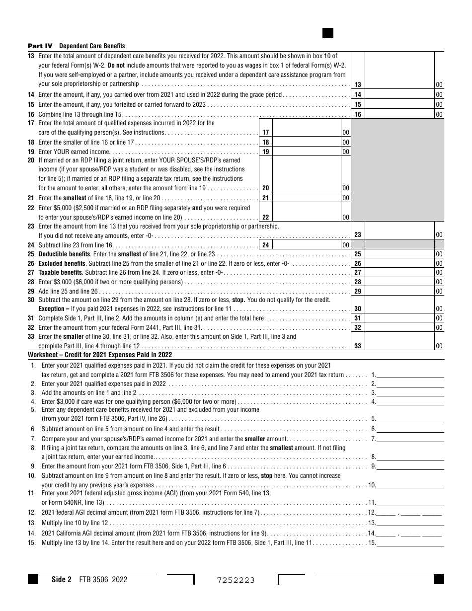 Form FTB3506 Child and Dependent Care Expenses Credit - California, Page 2