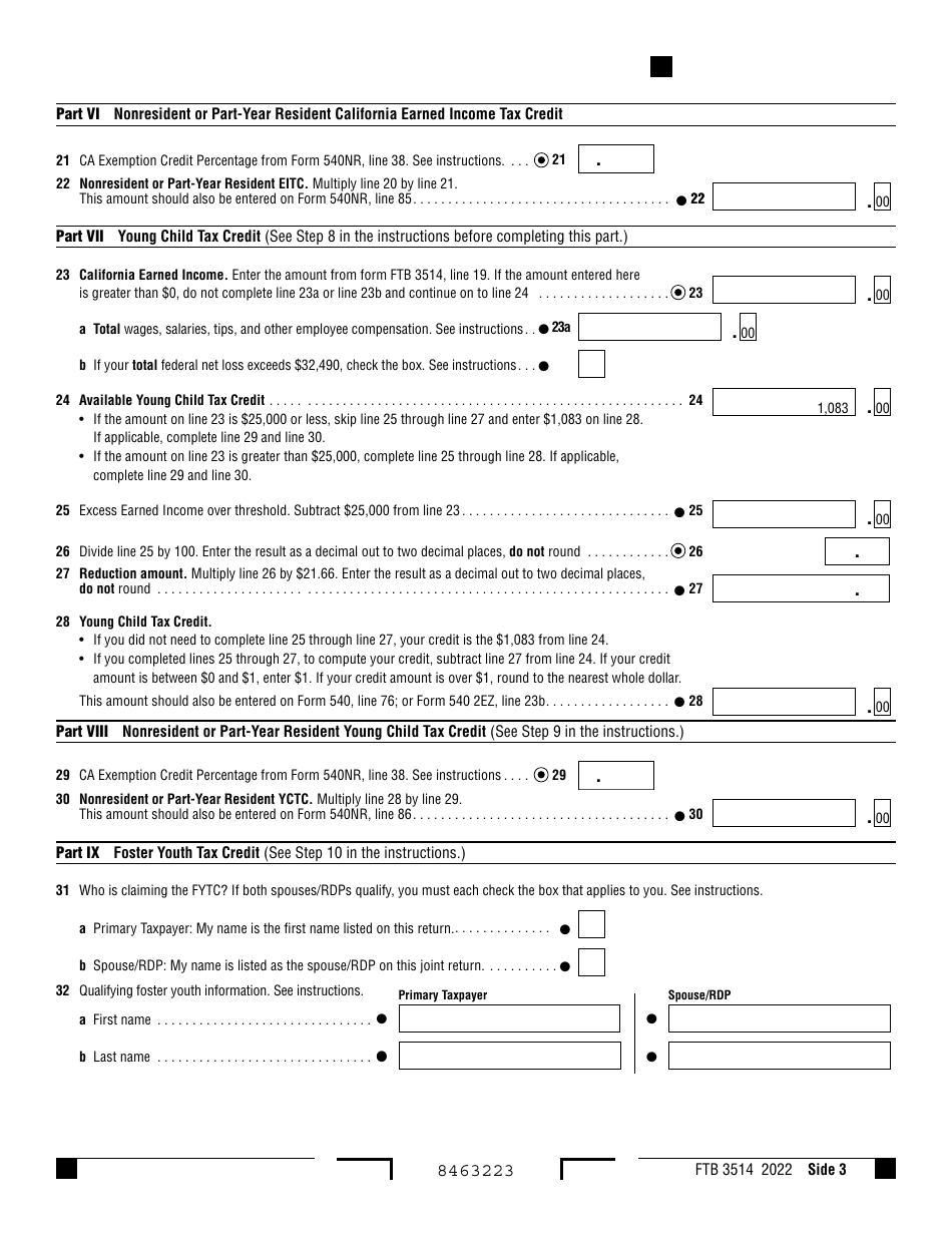 Form FTB3514 California Earned Income Tax Credit - California, Page 3