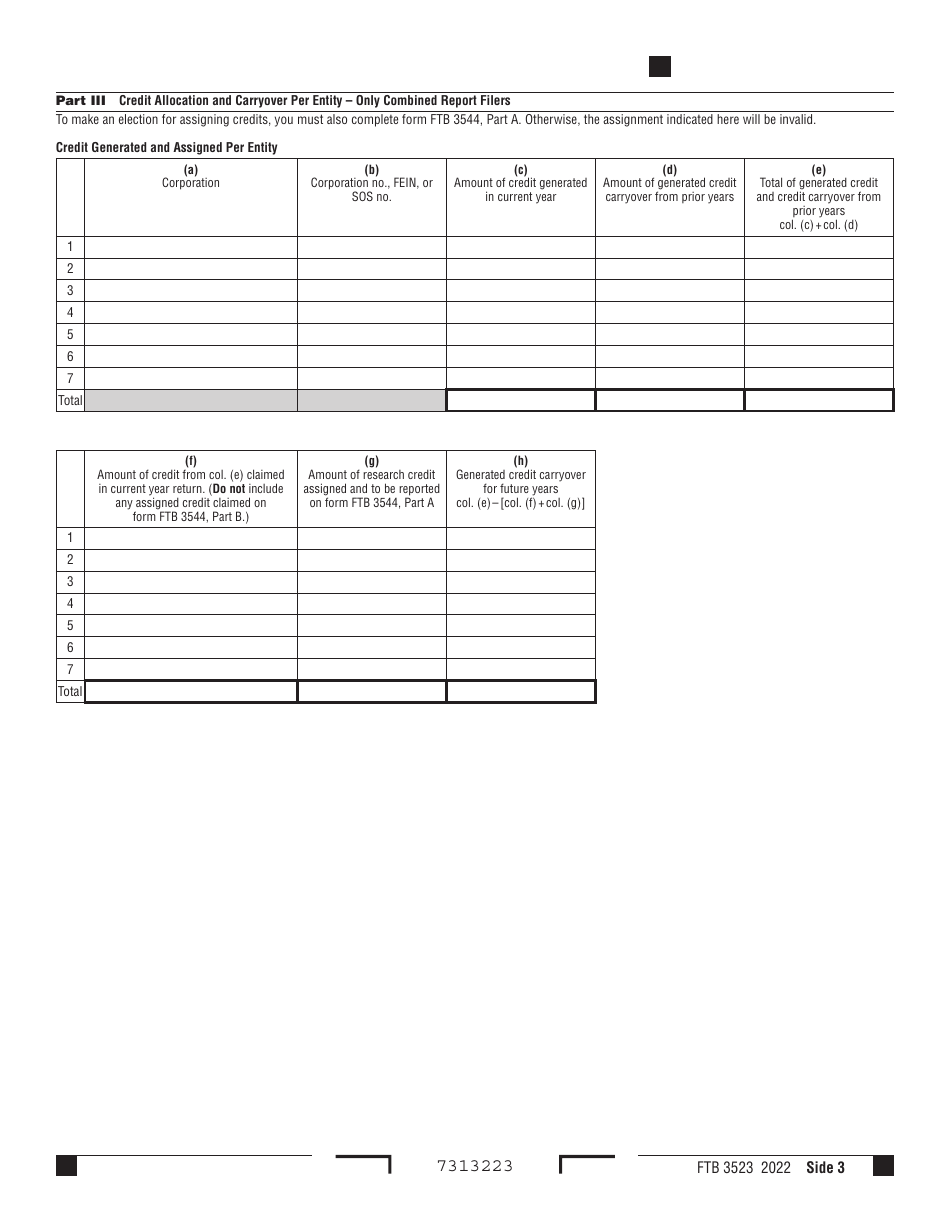 Form FTB3523 Research Credit - California, Page 3