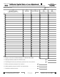 Document preview: Form 540 Schedule D California Capital Gain or Loss Adjustment - California, 2022
