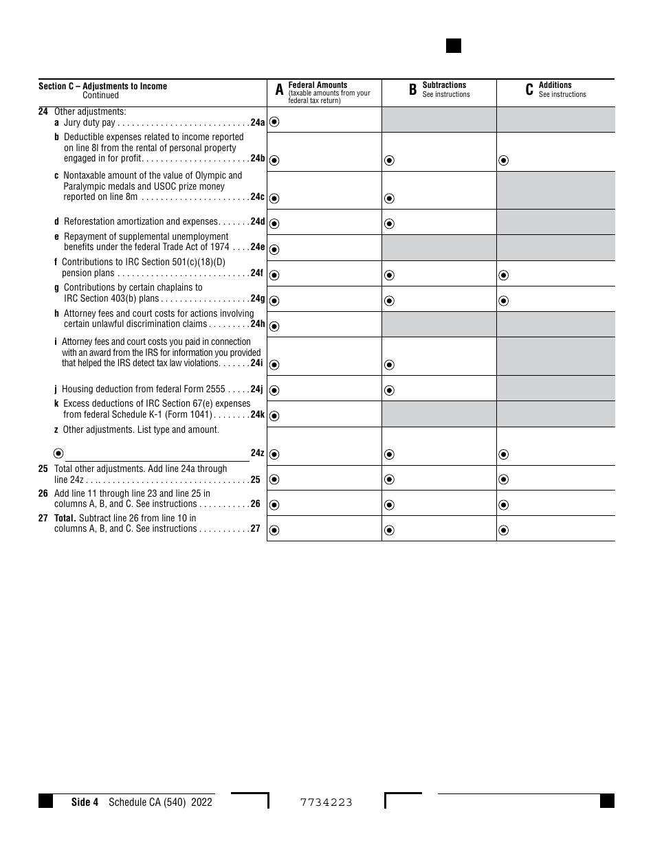Form 540 Schedule CA California Adjustments - Residents - California, Page 4