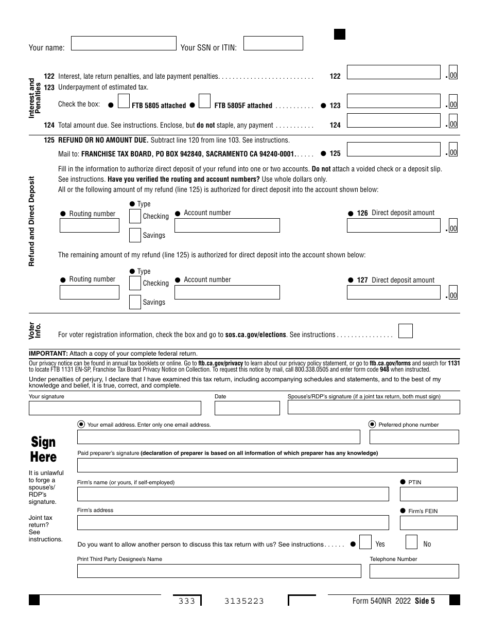 Form 540NR Download Fillable PDF or Fill Online California Nonresident ...