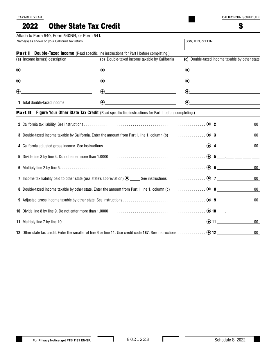 Form 540 Schedule S 2022 Fill Out, Sign Online and Download