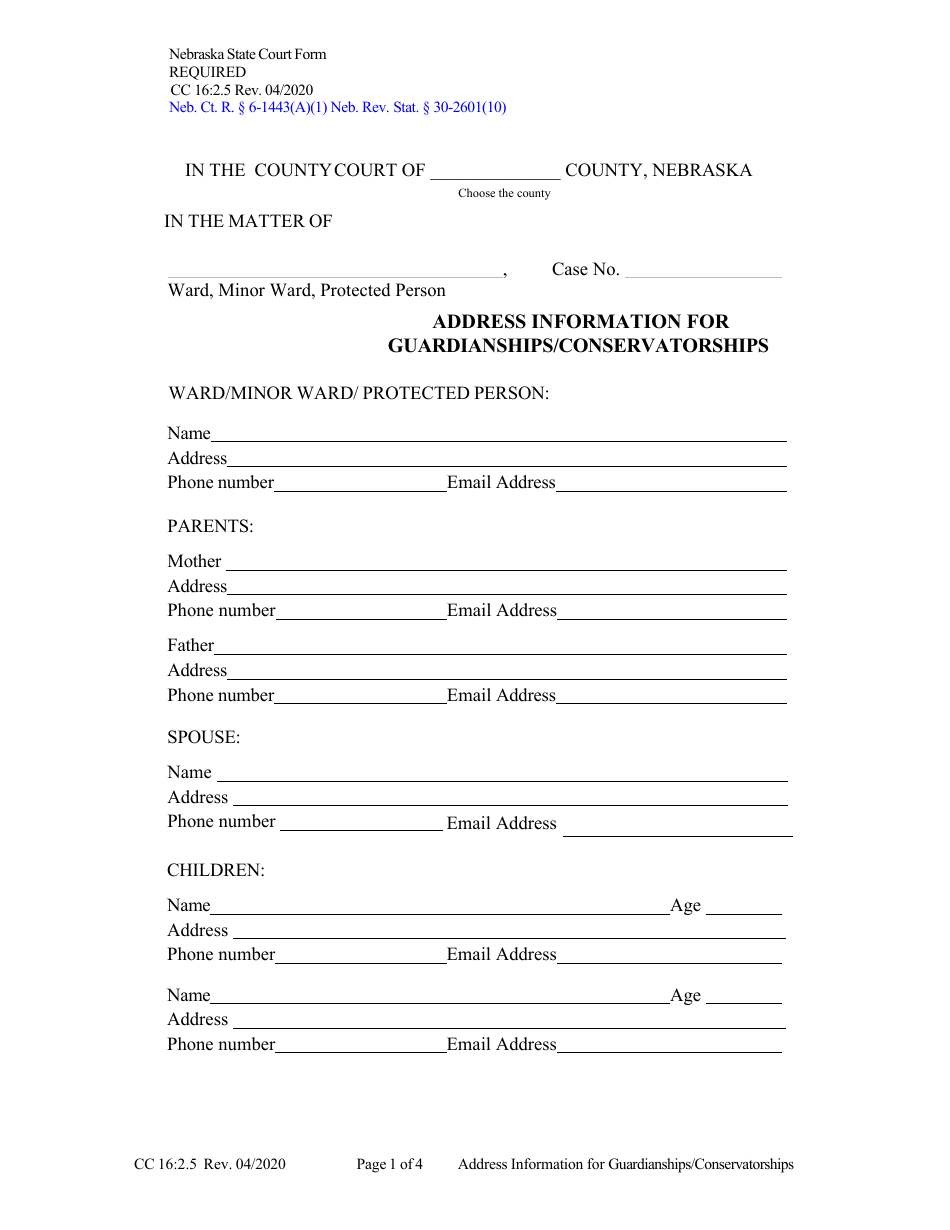 Form CC16 2 5 Download Fillable PDF Or Fill Online Address Information