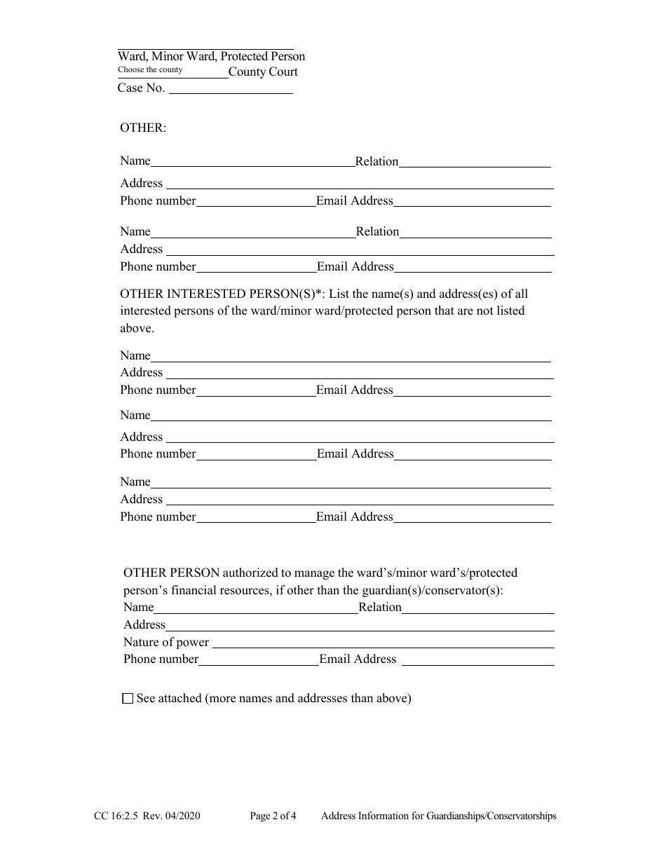 Form CC16:2.5 Address Information for Guardianships / Conservatorships - Nebraska, Page 2