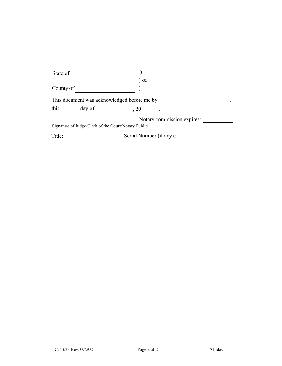 Form CC3:28 Download Fillable PDF or Fill Online Affidavit (Generic ...