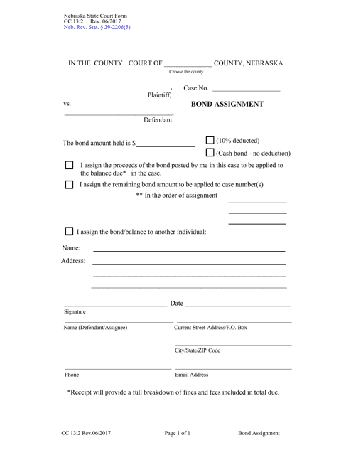 Form CC132 Download Fillable PDF or Fill Online Bond Assignment