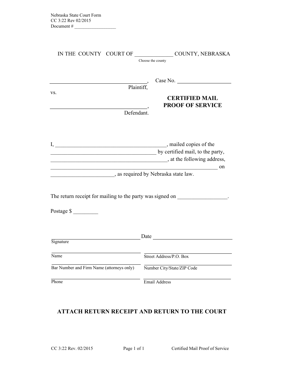 Form Cc3:22 - Fill Out, Sign Online And Download Fillable Pdf, Nebraska 