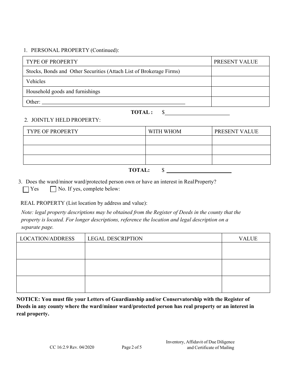 Form Cc16:2.9 Download Fillable Pdf Or Fill Online Inventory, Affidavit 