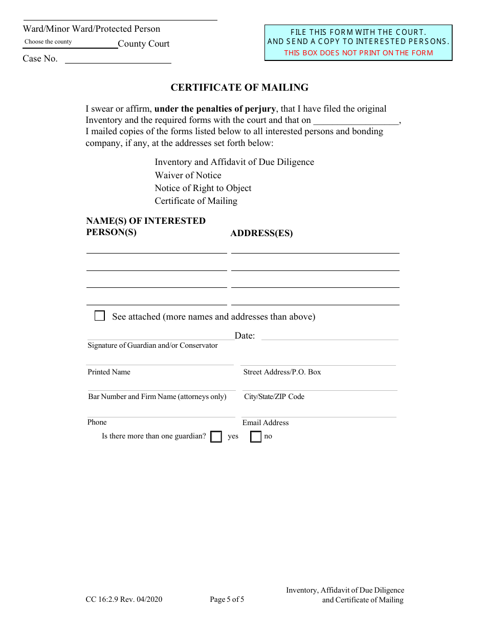 Form CC16:2.9 Inventory, Affidavit of Due Diligence, and Certificate of Mailing - Nebraska, Page 5
